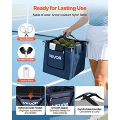VEVOR 2-in-1 Tennis & Pickleball Hopper, with Pickup Tube, Foldable Pickleball Basket Cart with with Wheels, Holds 150