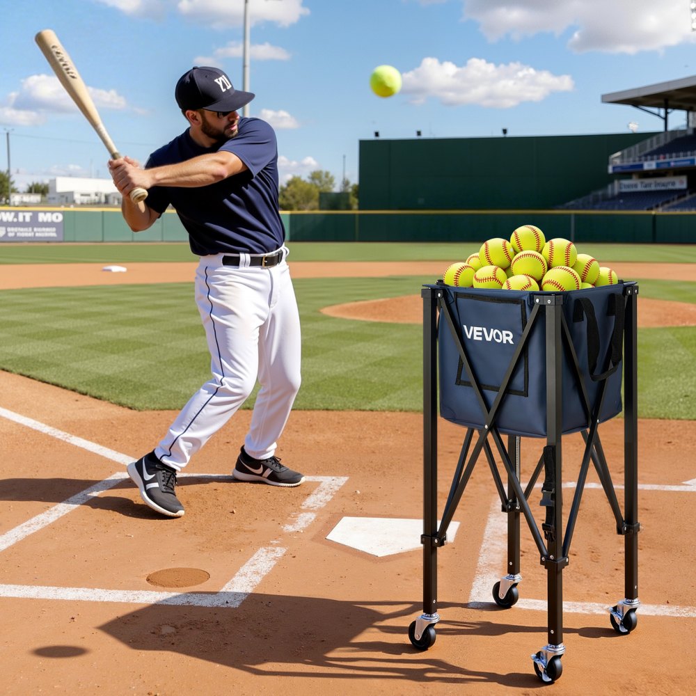 VEVOR 2-in-1 Tennis & Pickleball Hopper, with Pickup Tube, Foldable Pickleball Basket Cart with with Wheels, Holds 150