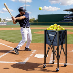 VEVOR 2-in-1 Tennis & Pickleball Hopper, with Pickup Tube, Foldable Pickleball Basket Cart with with Wheels, Holds 150
