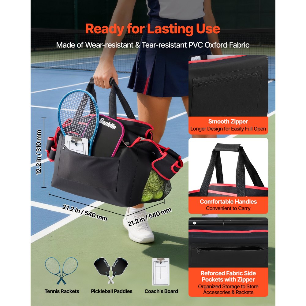 VEVOR Tennis Ball Hopper, Holds 175 Tennis Balls or 290 Pickleballs, Foldable Pickleball Basket Cart with Wheels for