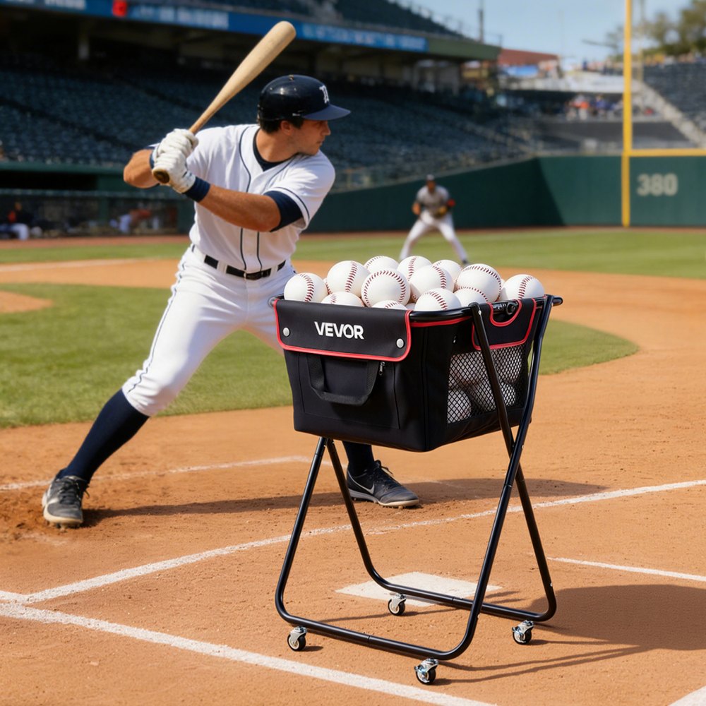 VEVOR Tennis Ball Hopper, Holds 175 Tennis Balls or 290 Pickleballs, Foldable Pickleball Basket Cart with Wheels for