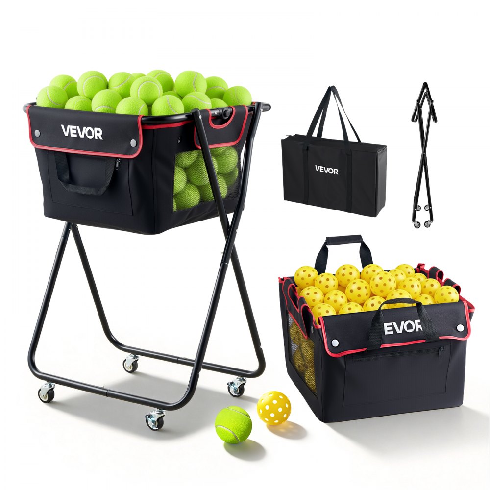 VEVOR Tennis Ball Hopper, Holds 175 Tennis Balls or 290 Pickleballs, Foldable Pickleball Basket Cart with Wheels for