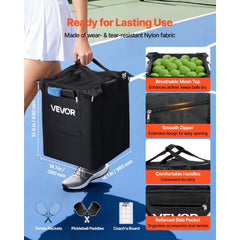 VEVOR Tennis Ball Hopper, Holds 200 Tennis Balls, Foldable Pickleball Basket Cart with Wheels for Easy Pick Up