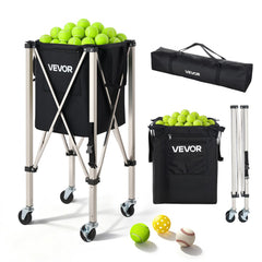 VEVOR Tennis Ball Hopper, Holds 200 Tennis Balls, Foldable Pickleball Basket Cart with Wheels for Easy Pick Up