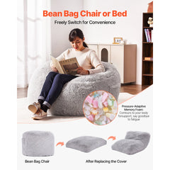 VEVOR Bean Bag Bed Chair, Convertible Chair from BeanBag to Lounge or Mattress, Gaint Bean Bag Chair Bed with Washable