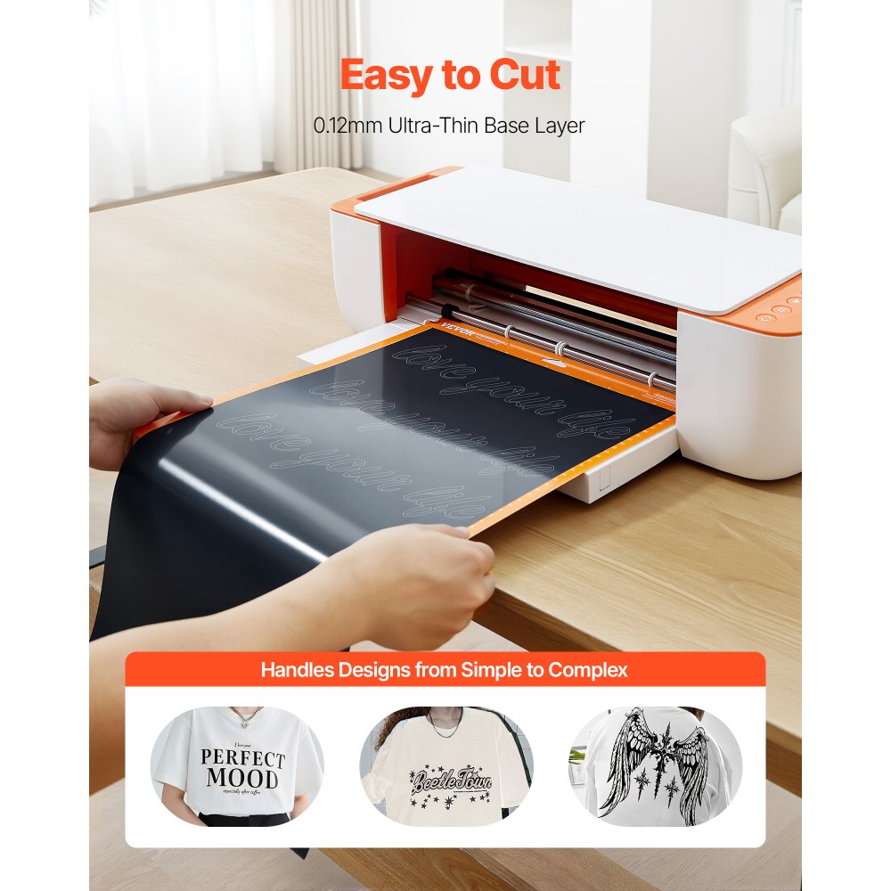 VEVOR Heat Transfer Vinyl, 12 in x 25 ft, Glossy Black HTV Iron on Vinyl Roll, Easy to Cut and Weed, Strong Adhesion