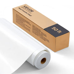 VEVOR Heat Transfer Vinyl, 12 in x 50 ft, Glossy White HTV Iron on Vinyl Roll, Easy to Cut and Weed, Strong Adhesion