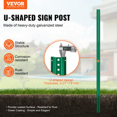 VEVOR 8FT U-Channel Sign Post, 4Pack Green Heavy Duty Steel Fixed Fence Post, Steel Fence U-Channel Sign for Garden