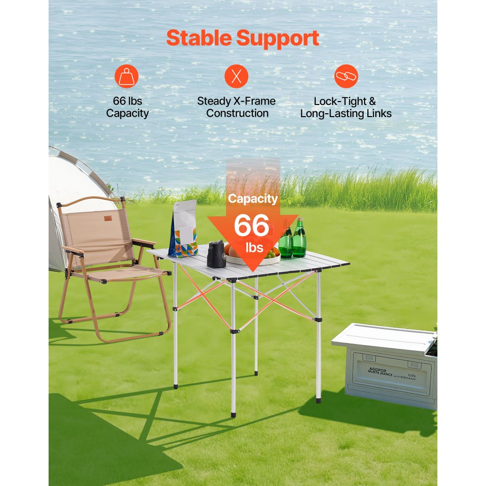 VEVOR Folding Camping Table, Portable Roll Up Side Tables, Small Lightweight Aluminum Beach Table, Compact with Carry