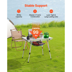VEVOR Folding Camping Table, Portable Roll Up Side Tables, Lightweight Aluminum Beach Table with Adjustable Height, Top