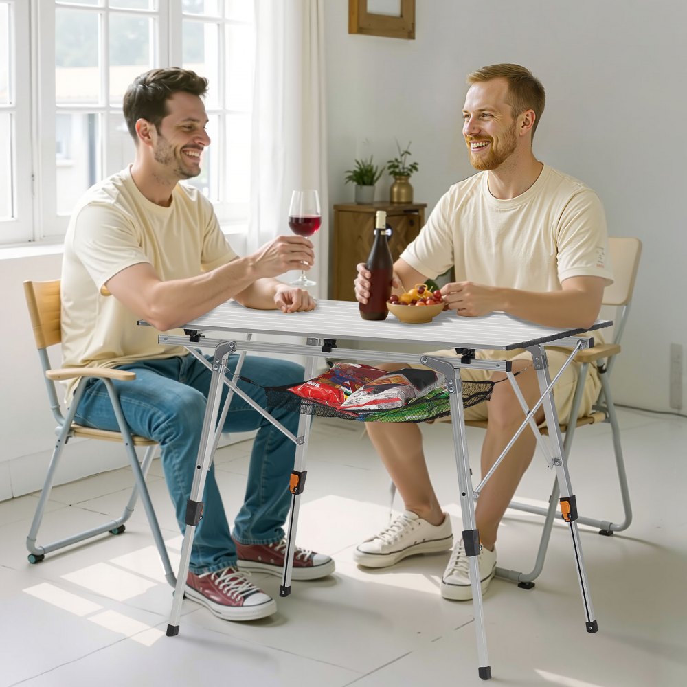VEVOR Folding Camping Table, Portable Roll Up Side Tables, Lightweight Aluminum Beach Table with Adjustable Height, Top