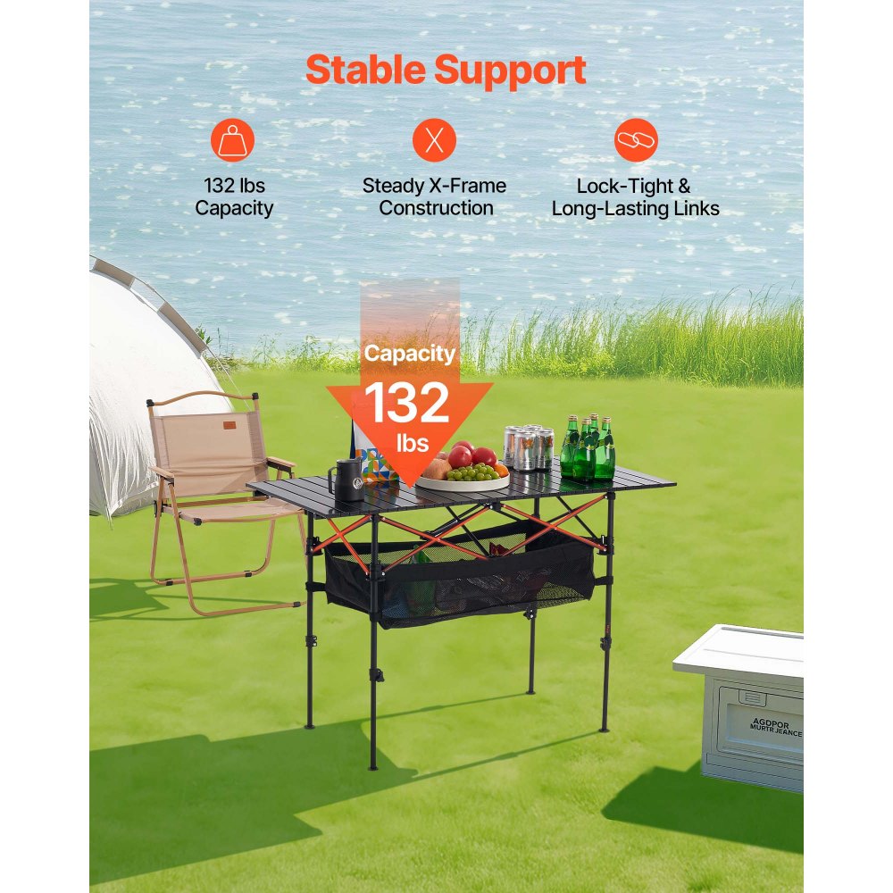 VEVOR Folding Camping Table, Portable Roll Up Side Tables, Lightweight Aluminum Beach Table with Adjustable Height