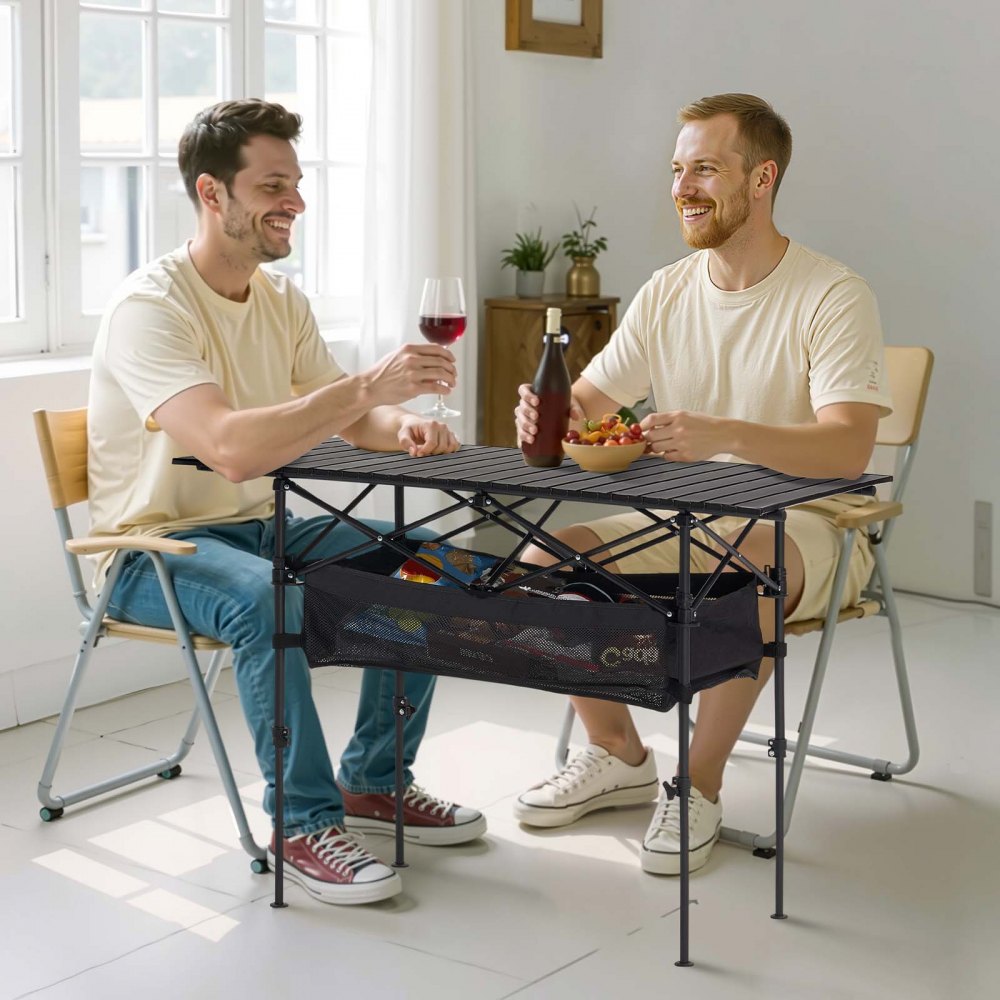 VEVOR Folding Camping Table, Portable Roll Up Side Tables, Lightweight Aluminum Beach Table with Adjustable Height