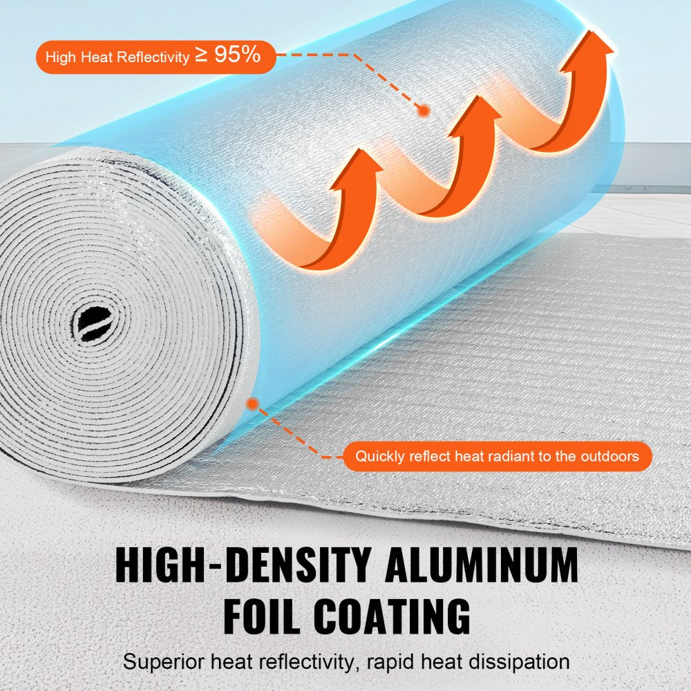 VEVOR Double Reflective Insulation Roll, Foam Core Radiant Barrier, 3.2 mm 48 in x 50 ft, Double-Sided Aluminum Foil