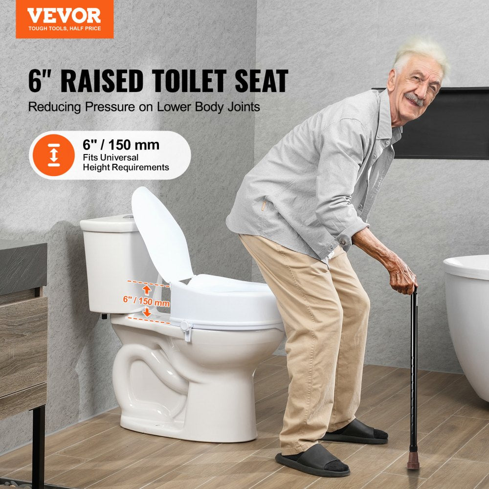VEVOR Raised Toilet Seat, 6" Height Raised, 300 lbs Weight Capacity, Universal Toilet Seat Riser, Screw Rod Locking