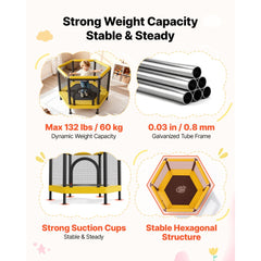 VEVOR Trampoline for Kids, Toddler Mini Trampoline, 132 lbs Capacity Indoor Outdoor Play Toys with Enclosure Net and