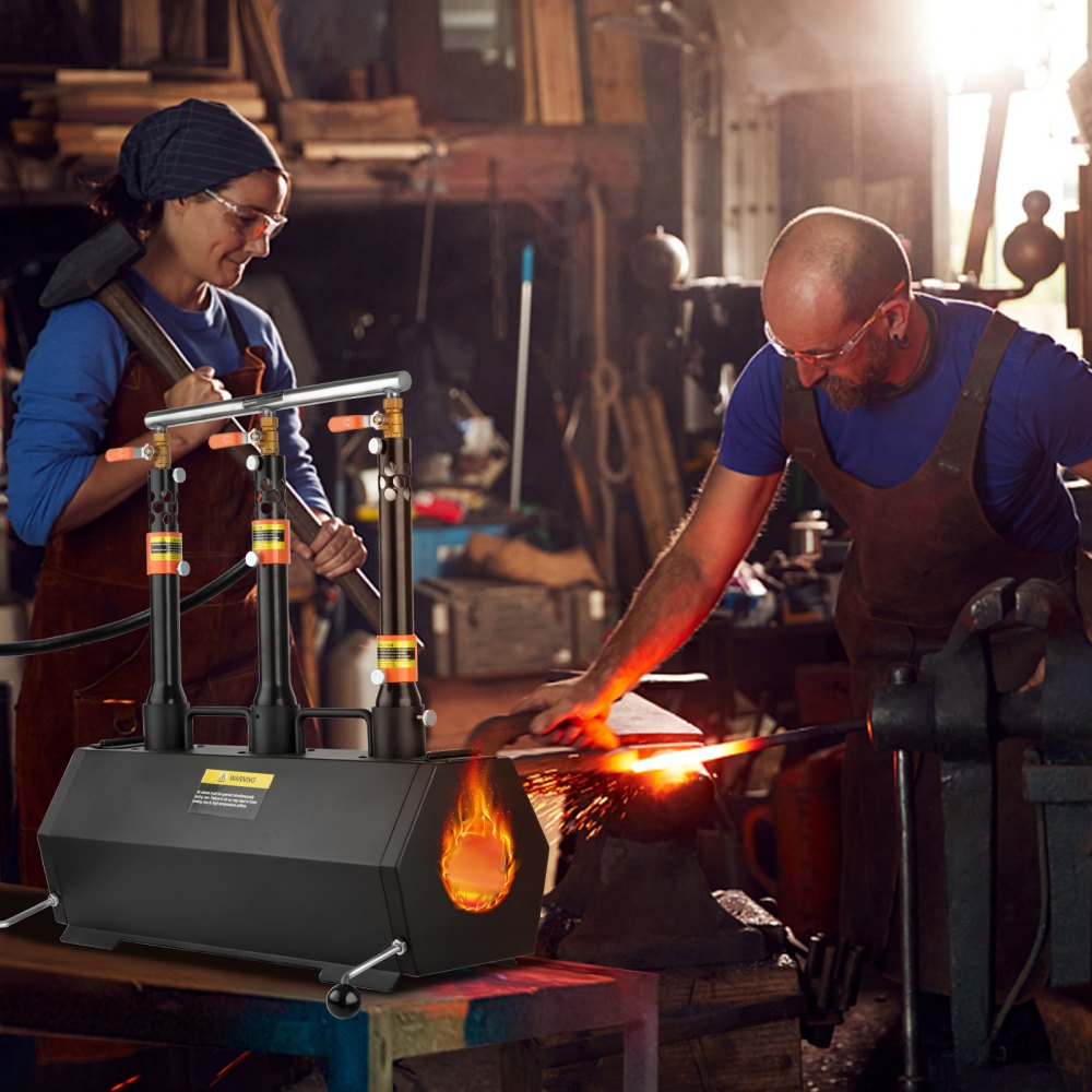 VEVOR Portable Propane Forge, 3 Burners, 2600℉ Tool and Knife Making Blacksmithing Farrier Forge, Large Capacity