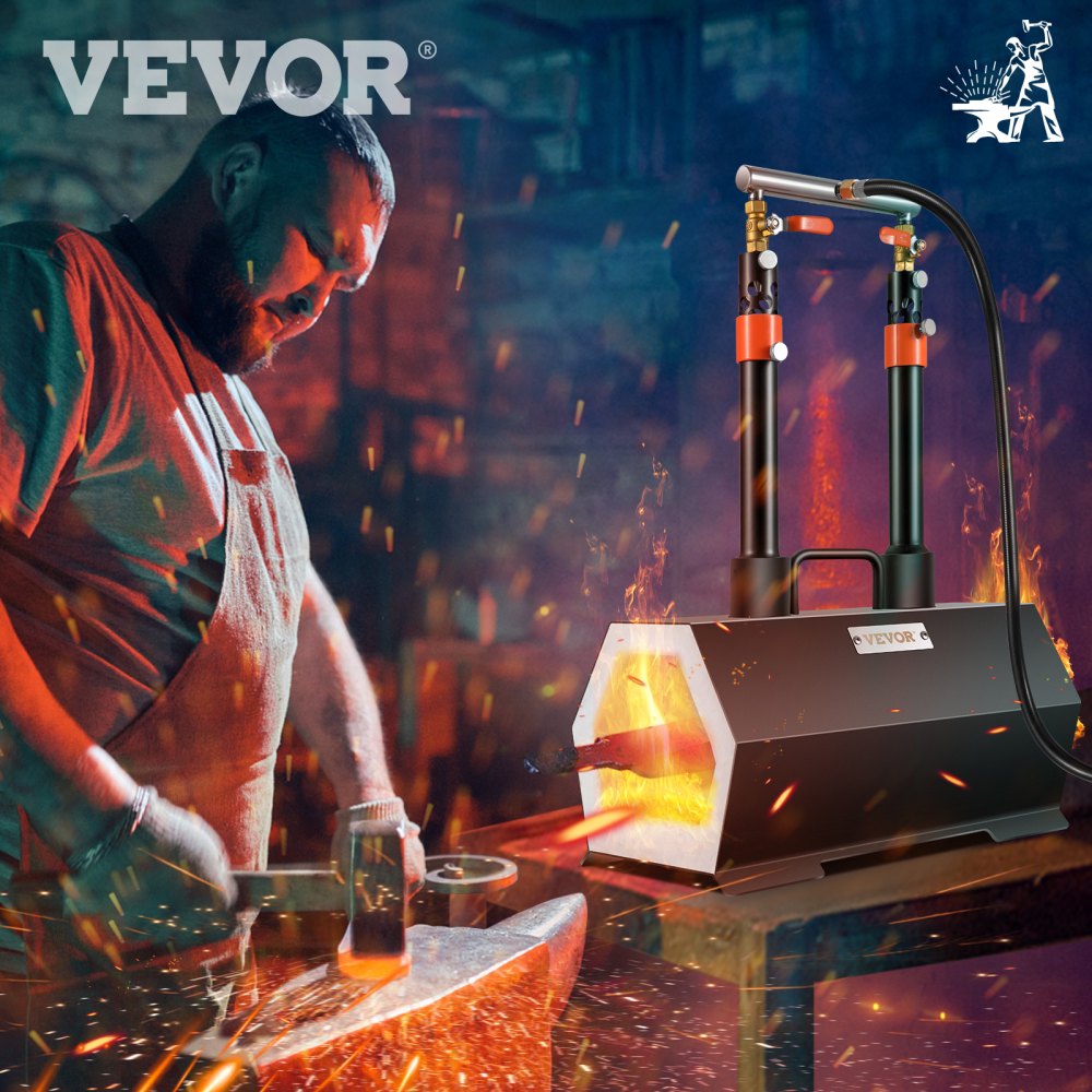 VEVOR Propane Forge Portable, Double Burner Tool and Knife Making, Large Capacity Blacksmith Farrier Forges, Mini