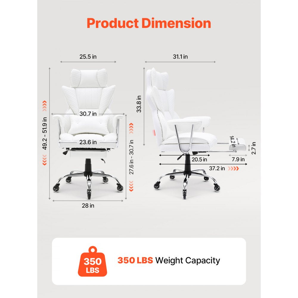 VEVOR Reclining Office Chair with Footrest, Heavy Duty PU Leather Wide Office Chair, Big and Tall Executive Office