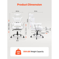 VEVOR Reclining Office Chair with Footrest, Heavy Duty PU Leather Wide Office Chair, Big and Tall Executive Office