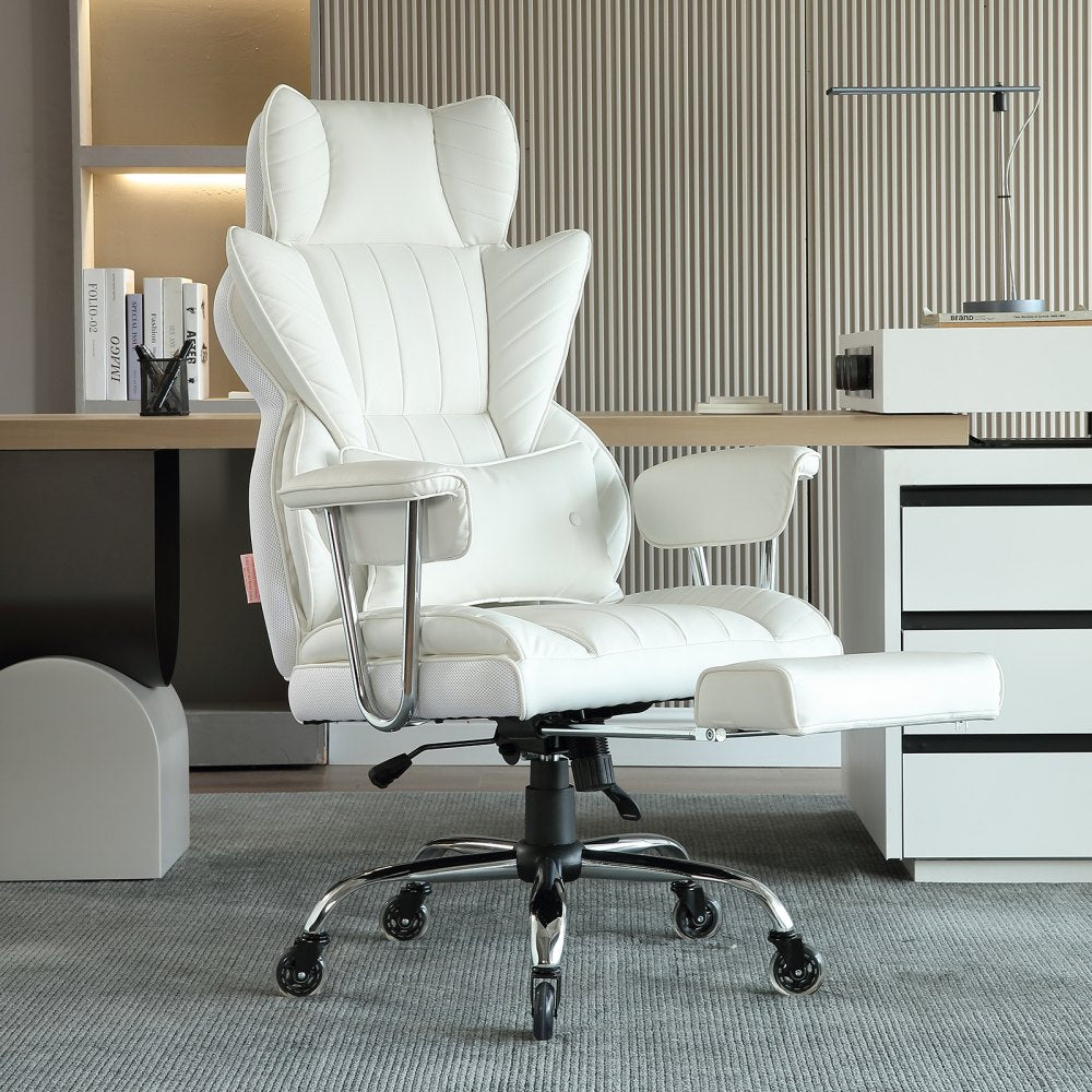 VEVOR Reclining Office Chair with Footrest, Heavy Duty PU Leather Wide Office Chair, Big and Tall Executive Office