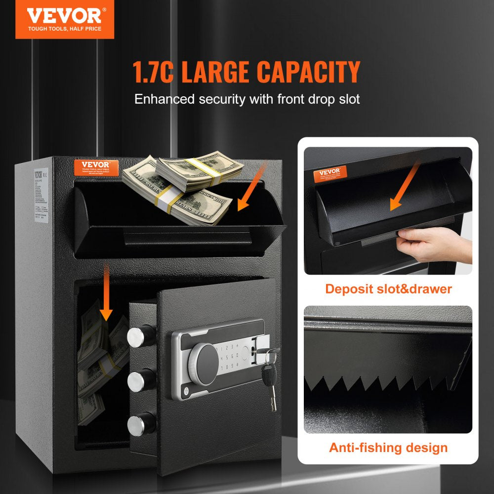 VEVOR 1.7 Cub Depository Safe, Deposit Safe with Drop Slot, Electronic Code Lock and 2 Emergency Keys, 17.71'' x