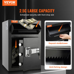 VEVOR 2.5 Cub Depository Safe, Deposit Safe with Drop Slot, Electronic Code Lock and 2 Emergency Keys, 20.27'' x