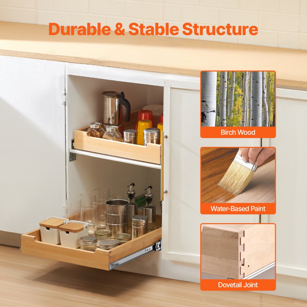 VEVOR Pull Out Cabinet Organizer, 17"W x 21"D Cabinet Drawer, Soft Close Slide out Shelf, Heavy-Duty Sliding Wood