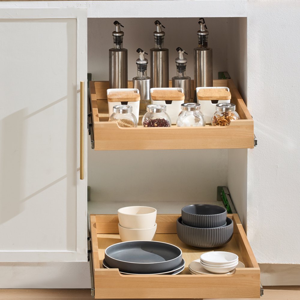 VEVOR Pull Out Cabinet Organizer, 17"W x 21"D Cabinet Drawer, Soft Close Slide out Shelf, Heavy-Duty Sliding Wood