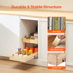 VEVOR 2 Tier Pull Out Cabinet Organizer, 14"W x 21"D Cabinet Drawer, Soft Close Slide out Shelf, Heavy-Duty Sliding