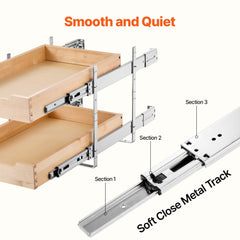 VEVOR 2 Tier Pull Out Cabinet Organizer, 14"W x 21"D Cabinet Drawer, Soft Close Slide out Shelf, Heavy-Duty Sliding
