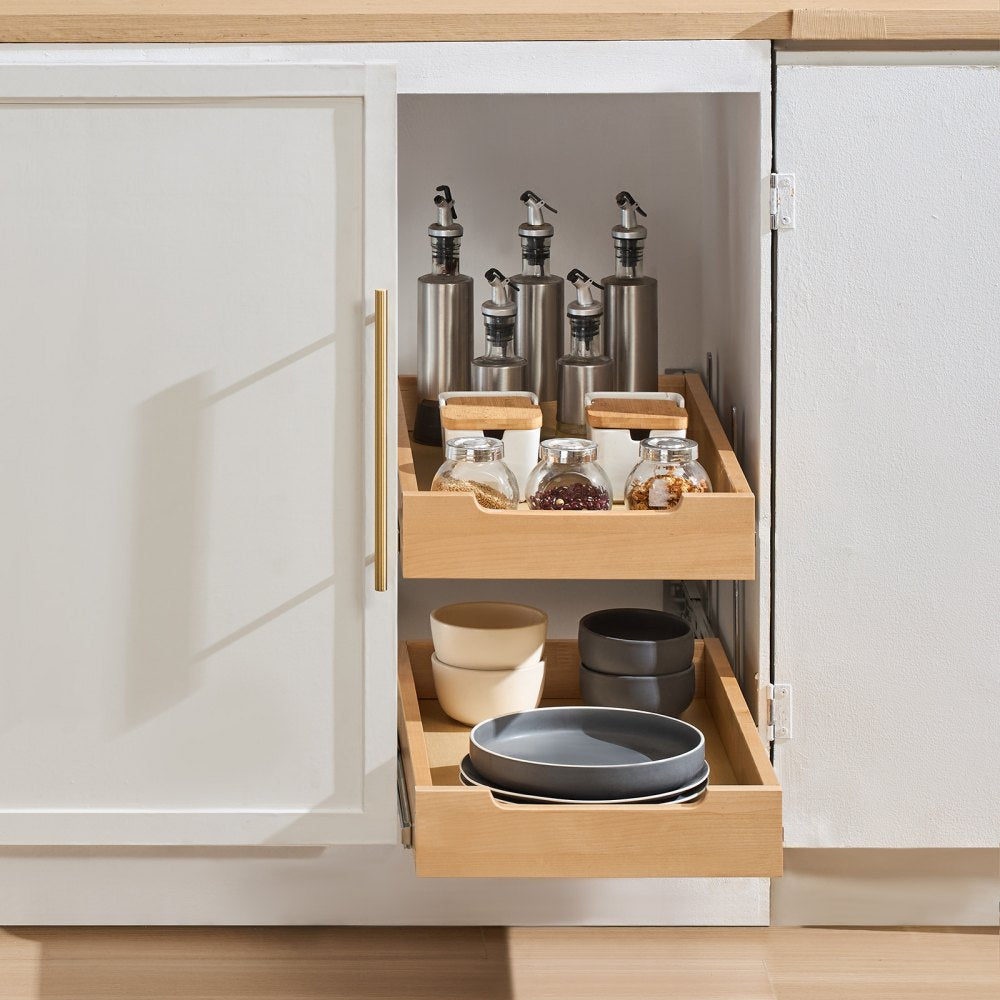 VEVOR 2 Tier Pull Out Cabinet Organizer, 14"W x 21"D Cabinet Drawer, Soft Close Slide out Shelf, Heavy-Duty Sliding