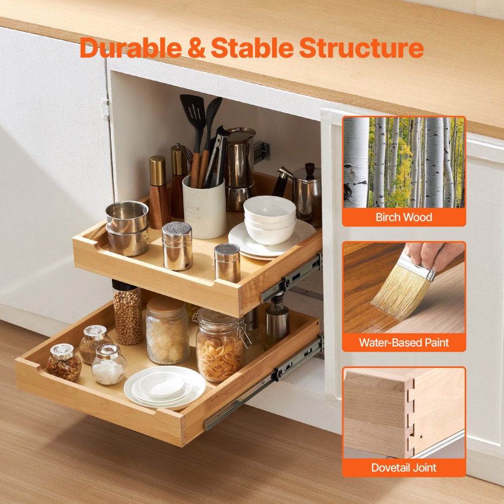 VEVOR 2 Tier Pull Out Cabinet Organizer, 20"W x 21"D Cabinet Drawer, Soft Close Slide out Shelf, Heavy-Duty Sliding