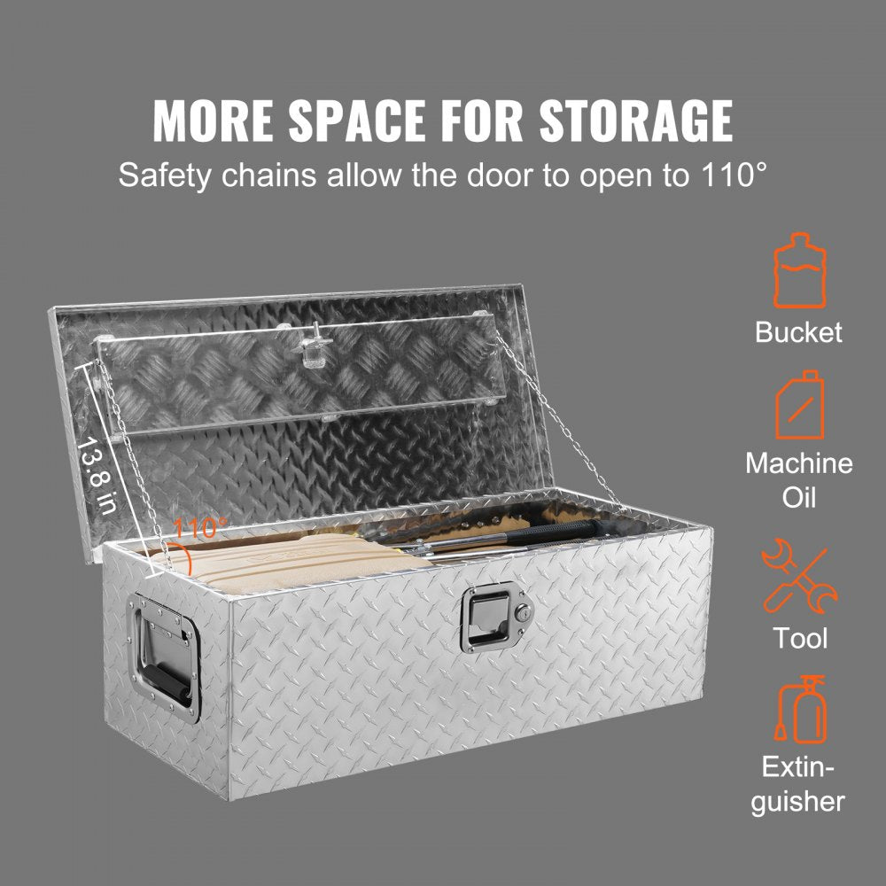 VEVOR Heavy Duty Aluminum Truck Bed Tool Box, Diamond Plate Tool Box with Side Handle and Lock Keys, Storage Tool Box