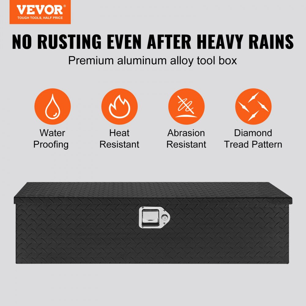 VEVOR Heavy Duty Aluminum Truck Bed Tool Box, Diamond Plate Tool Box with Side Handle and Lock Keys, Storage Tool Box