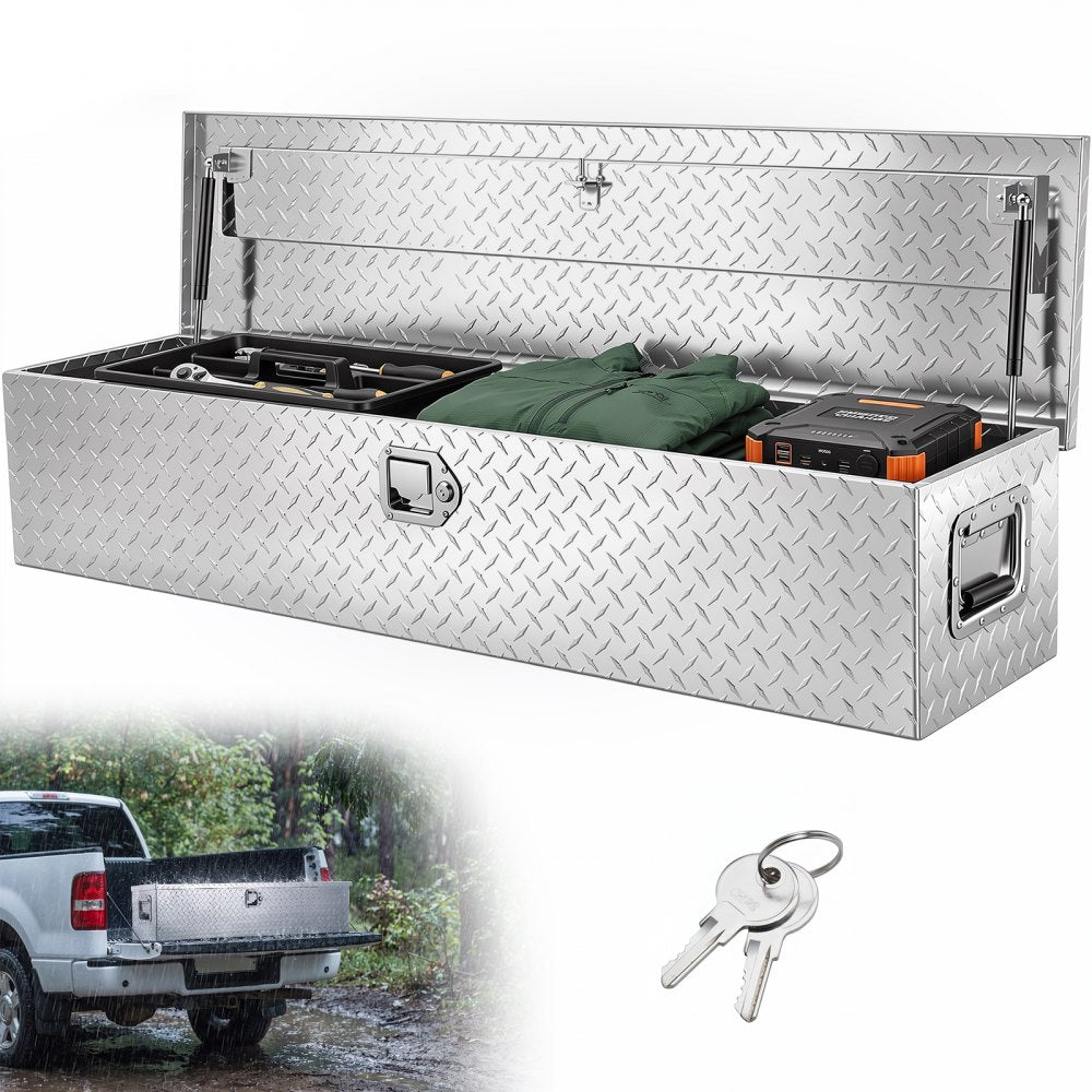 VEVOR Heavy Duty Aluminum Truck Bed Tool Box, Diamond Plate Tool Box with Side Handle and Lock Keys, Storage Tool Box