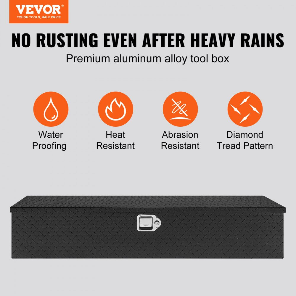 VEVOR Heavy Duty Aluminum Truck Bed Tool Box, Diamond Plate Tool Box with Side Handle and Lock Keys, Storage Tool Box