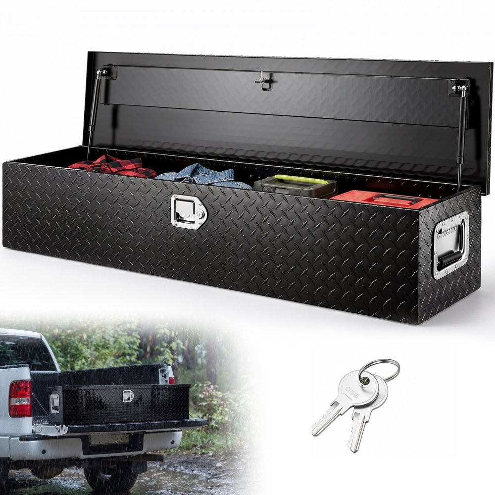 VEVOR Heavy Duty Aluminum Truck Bed Tool Box, Diamond Plate Tool Box with Side Handle and Lock Keys, Storage Tool Box