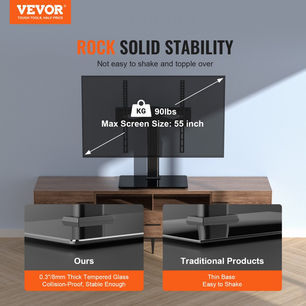 VEVOR TV Stand Mount, Swivel Universal TV Stand for 32 to 55 inch TVs, Height Adjustable Portable Floor TV Stand with