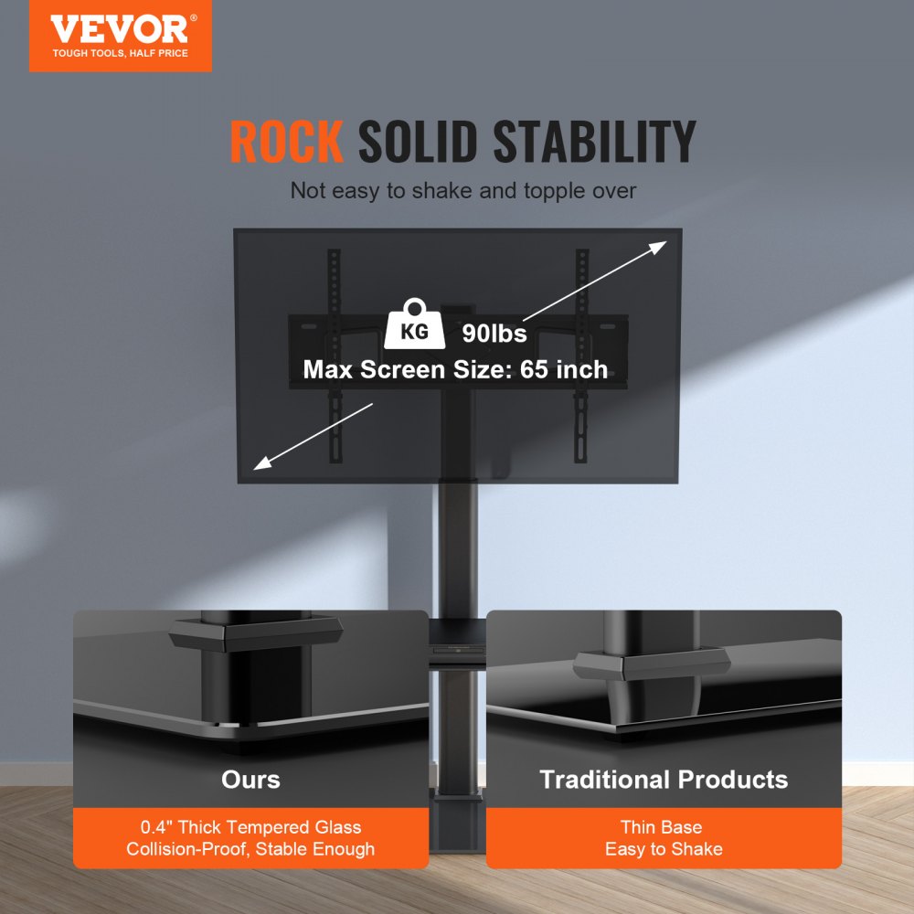 VEVOR TV Stand Mount, Swivel Tall TV Stand for 32 to 65 inch TVs, Height Adjustable Portable Floor TV Stand with
