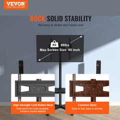 VEVOR Mobile TV Stand, Mobile TV Cart for 23 to 60 inch TVs, Height Adjustable Portable TV Stand with Wheels, with A