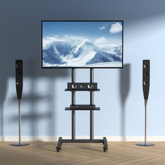 VEVOR Mobile TV Stand, Mobile TV Cart for 32 to 70 inch TVs, Height Adjustable Portable TV Stand with Wheels, Double