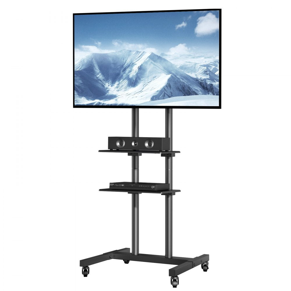 VEVOR Mobile TV Stand, Mobile TV Cart for 32 to 70 inch TVs, Height Adjustable Portable TV Stand with Wheels, Double