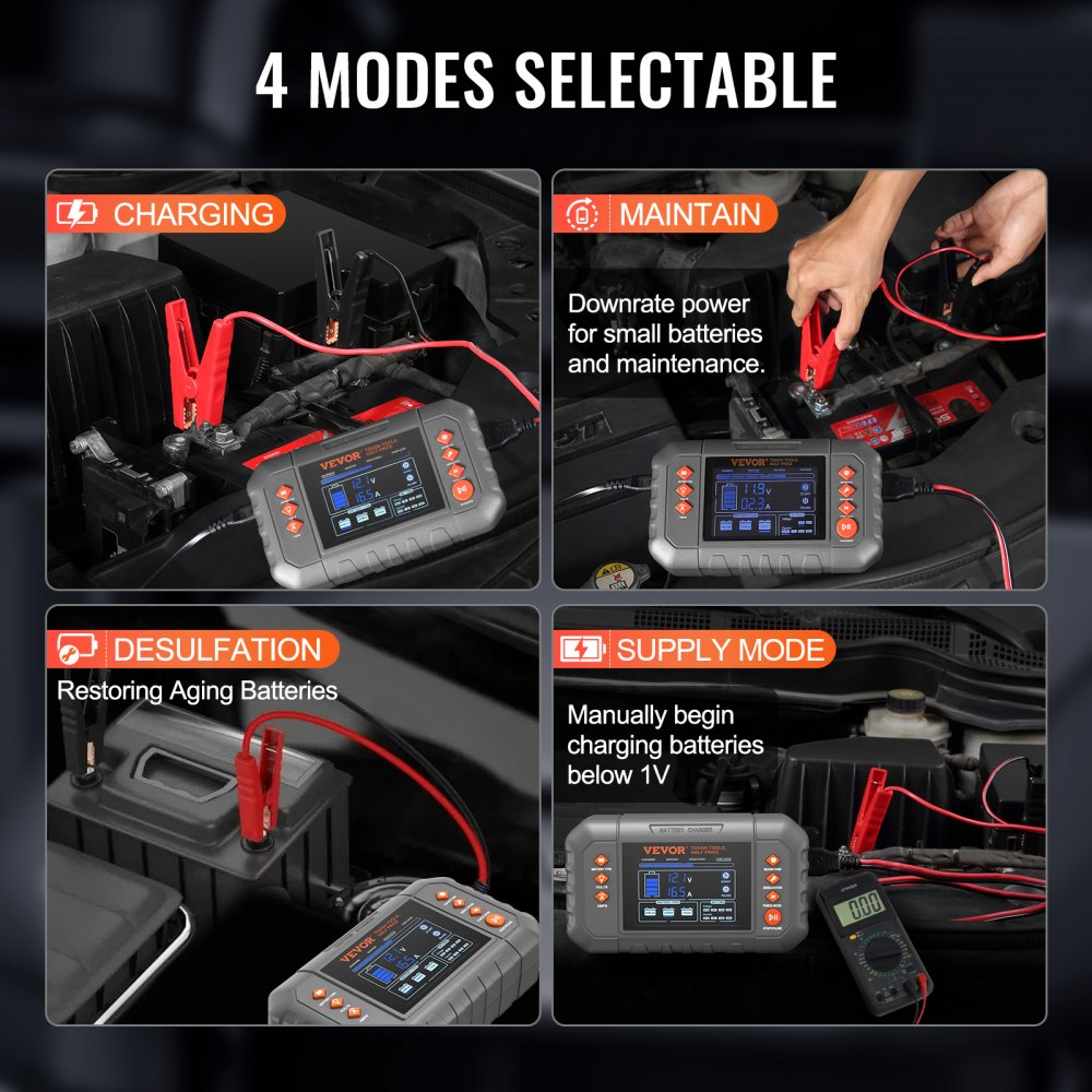 VEVOR Smart Battery Charger, 20-Amp, Lithium LiFePO4 Lead-Acid (AGM / Gel / SLA) Car Battery Charger with LCD Display
