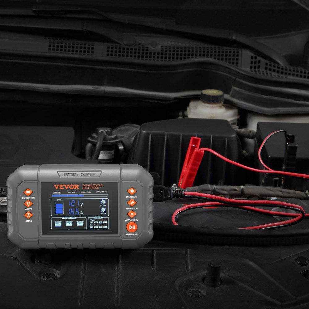 VEVOR Smart Battery Charger, 20-Amp, Lithium LiFePO4 Lead-Acid (AGM / Gel / SLA) Car Battery Charger with LCD Display