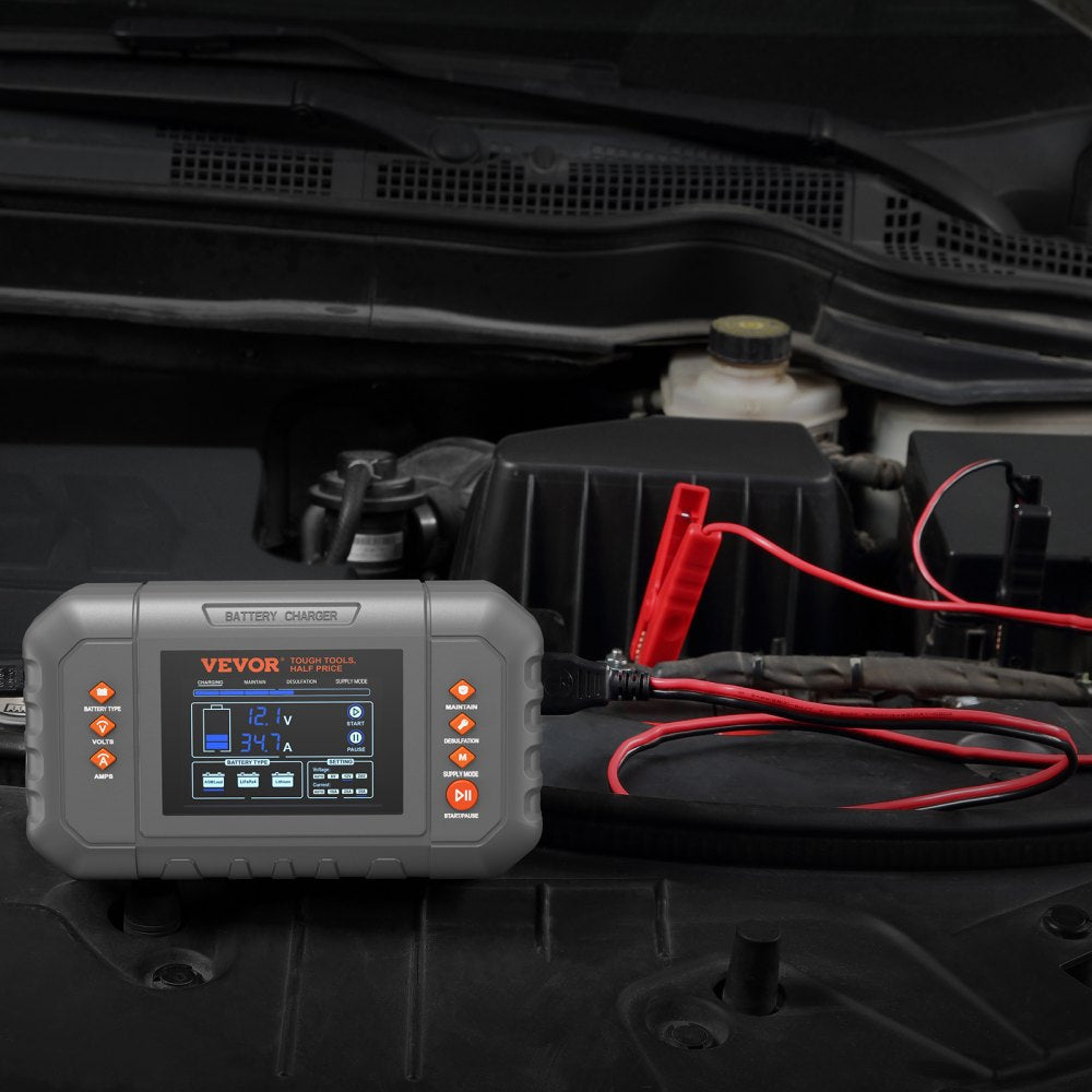 VEVOR Smart Battery Charger, 35-Amp, Lithium LiFePO4 Lead-Acid (AGM / Gel / SLA) Car Battery Charger with LCD Display