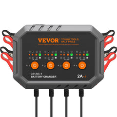 VEVOR 4-Bank Smart Battery Charger, 8A Total, 2A per Bank, for 6V/12V LiFePO4 and Lead-Acid AGM/Gel/SLA Batteries up to