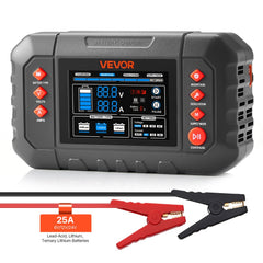 VEVOR Smart Battery Charger, 25A, 6V 12V 24V Ternary Lithium LiFePO4 Lead-Acid (Gel/AGM) Battery Charger, with 3.4-Inch