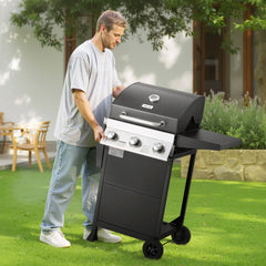 VEVOR Gas Grill, 3 Burner Propane Gas Grill with Spacious 338 SQ.In Grilling Area, Carbon Steel Enamel Grates, Outdoor