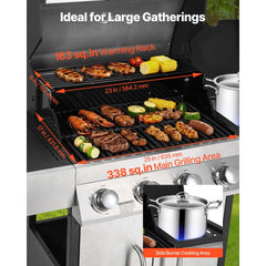 VEVOR Gas Grill, 4 Burner Propane Gas Grill with Side Burner, 425 SQ.In Grilling Area, Carbon Steel Enamel Grates